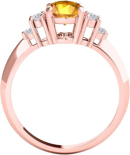 10K Rose Gold 1.55 Carat Oval Shape Citrine & Diamond Gemstone Ring, Best Valentinesday Gift