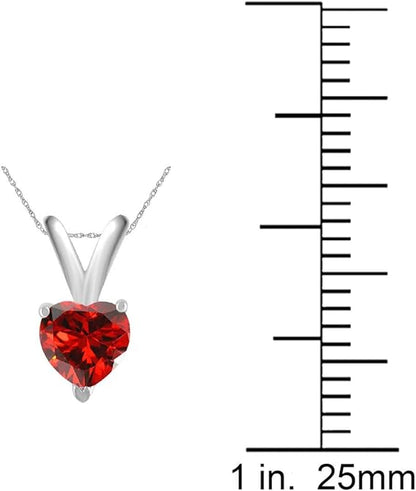 AoneJewelry 0.25Ct Heart Garnet Pendant in 14k White Gold (4 mm), Best Valentinesday Gift