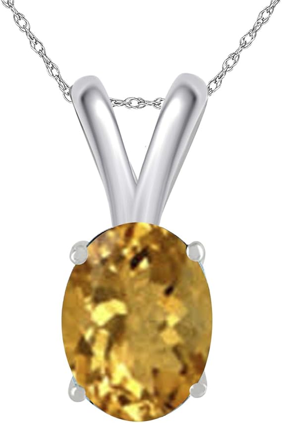 1.20Ct Oval Citrine Pendant in 14k White Gold (8x6 mm), Best Valentinesday Gift