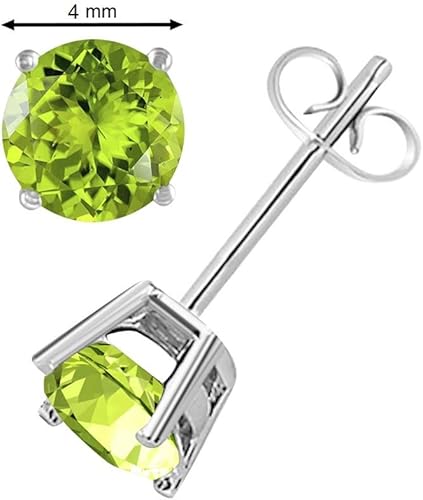 AoneJewelryRound Peridot Earrings for Women In 14k White Gold Prong-Setting Gemstone Wedding Jewelry Collection