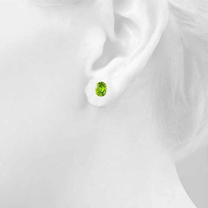 AoneJewelryOval Peridot Earrings for Women in 14k Yellow Gold (6x4 mm) Prong-Setting Gemstone Wedding Jewelry Collection