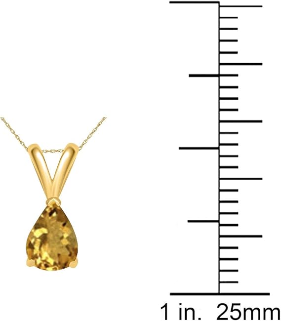 0.45Ct Pear Citrine Pendant in 14k Yellow Gold (6x4 mm), Best Valentinesday Gift