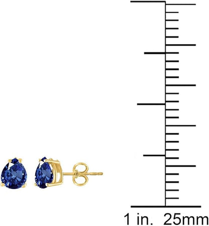 AoneJewelryPear Sapphire Earrings for Women in 14k Yellow Gold (6x4 mm) Prong-Setting Gemstone Wedding Jewelry Collection