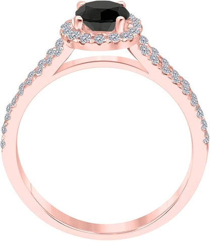 AoneJewelry 1.25 Carat Round Shape Black And White Diamond Halo Style Engagement Ring (size 5-9) in 14K Solid Rose Gold Sold By Aone Jewelry, Best Valentinesday Gift