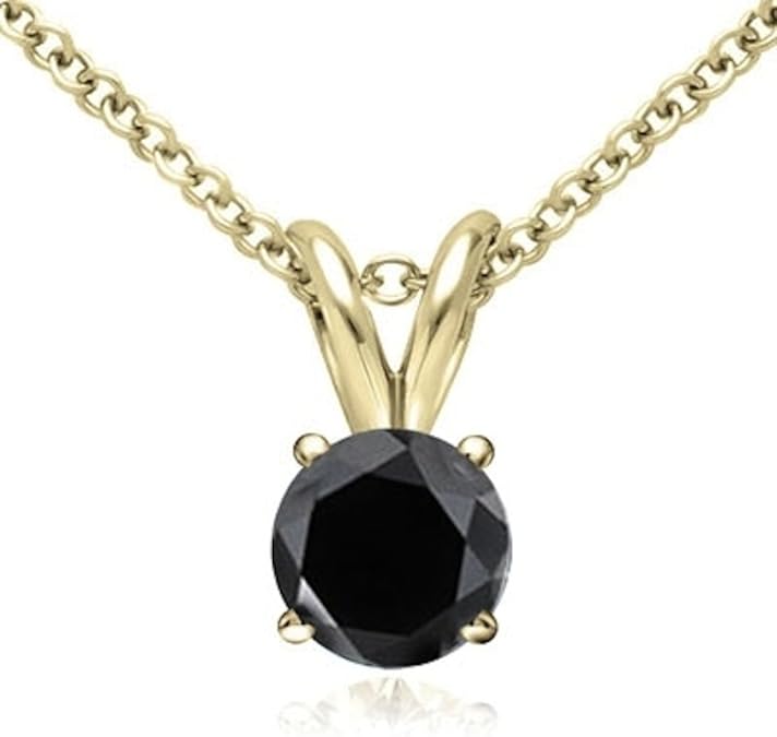 AoneJewelry 0.50 CT Round Black Diamond Solitaire Pendant in 14K Yellow Gold, Best Valentinesday Gift