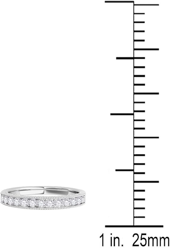 AoneJewelry 3/8 Carat Diamond Milgrained Wedding Band In 10K White Gold, Best Valentinesday Gift