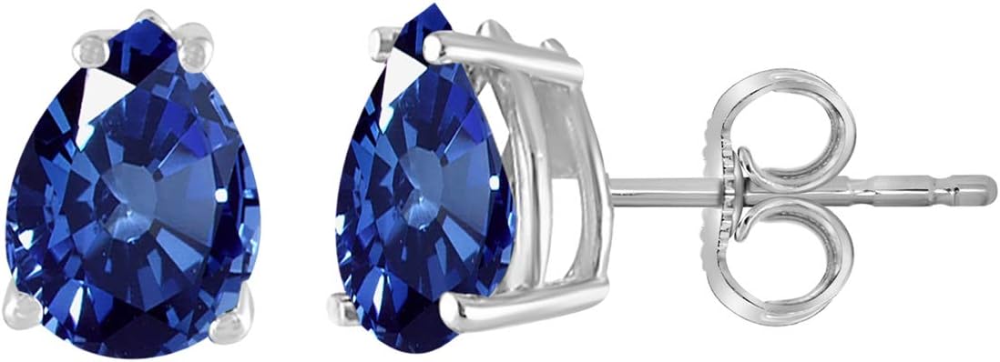 AoneJewelryPear Sapphire Earrings for Women in 14k White Gold (6x4 mm) Prong-Setting Gemstone Wedding Jewelry Collection