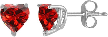 AoneJewelryHeart Garnet Earrings for Women in 14k White Gold (4mm) Prong-Setting Gemstone Wedding Jewelry Collection