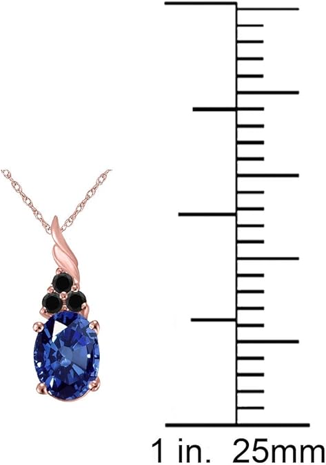 14k Rose, White, Yellow Gold Dangling Style Pendant Necklace For Women With 1.35 Cttw Oval Shape Sapphire And Black Diamonds, Best Valentinesday Gift