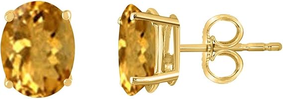 AoneJewelryOval Citrine Earrings for Women in 14k Yellow Gold (6x4 mm) Prong-Setting Gemstone Wedding Jewelry Collection