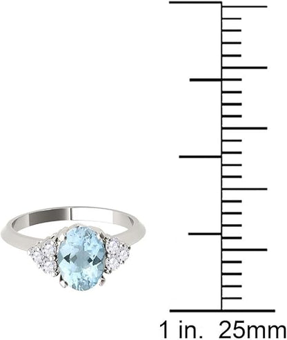 1.55 Carat Aquamarine & Diamond Gemstone Ring In 10K Solid White Gold, Best Valentinesday Gift