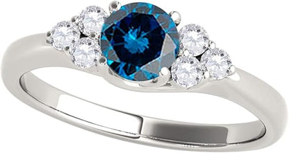 AoneJewelry 0.75 Carat Blue & White Diamond Seven Stone Engagement Ring In 10K White Gold, Best Valentinesday Gift