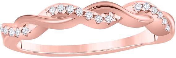 AoneJewelry 0.10 Carat Diamond Prong Set Swirl Wedding Band In 10K Rose Solid Gold, Best Valentinesday Gift