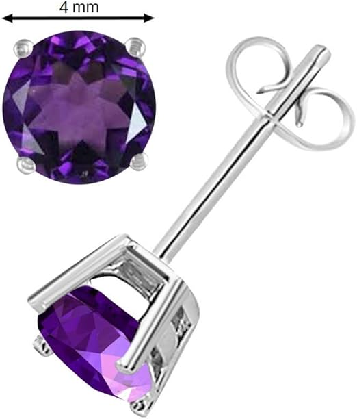 AoneJewelryRound Amethyst Earrings for Women In 14k White Gold Prong-Setting Gemstone Wedding Jewelry Collection