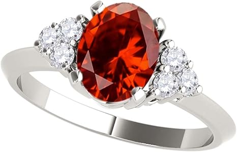 1.55 Carat Garnet & White Diamond Gemstone Ring In 10K White Solid Gold, Best Valentinesday Gift