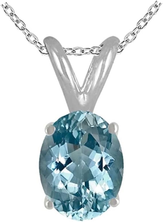 0.80Ct Oval Aquamarine Pendant in Sterling Silver (7x5 mm)