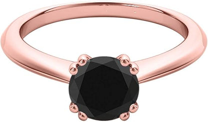 1.00 Carat Black Diamond Solitaire Ring In 10K Solid White, Yellow & Rose Gold, Best Valentinesday Gift