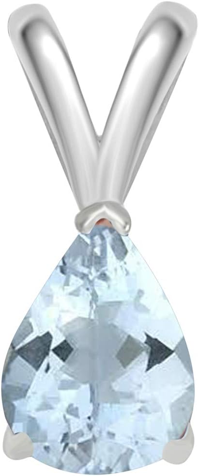 AoneJewelry 0.90Ct Pear Aquamarine Pendant in 14k White Gold (8x6 mm), Best Valentinesday Gift