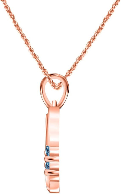 Heart-Shaped Blue 0.20 Carat Diamond Three stone Pendant in 10k Rose, White & Yellow Gold., Best Valentinesday Gift