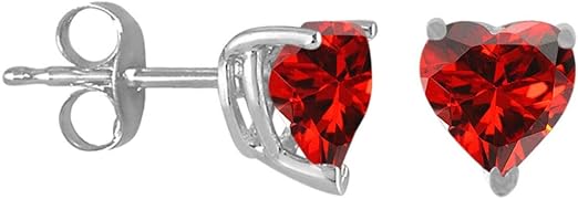 AoneJewelryHeart Garnet Earrings for Women in 14k White Gold (4mm) Prong-Setting Gemstone Wedding Jewelry Collection