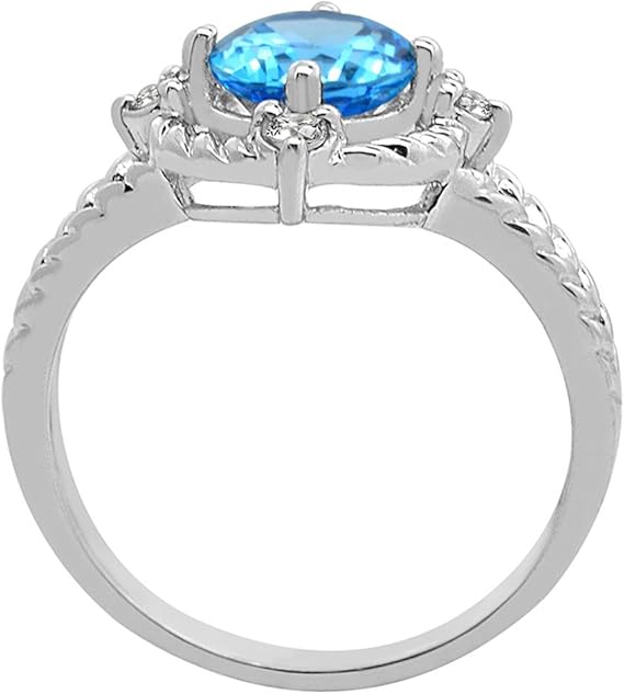 AoneJewelry Blue Topaz and Diamond Ring in 10K Gold