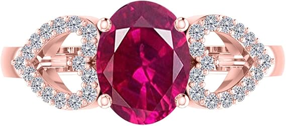 AoneJewelry 1.40 Carat Ruby & Heart Shape Diamond Gemstone Ring In 14K Rose Gold, Best Valentinesday Gift