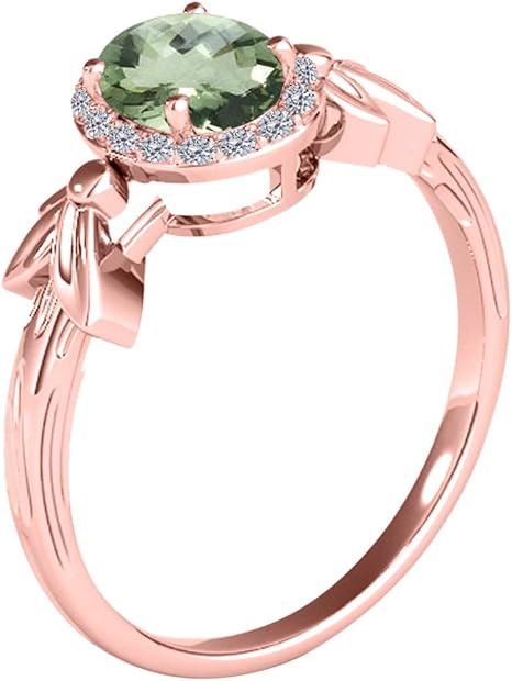 1.40 Carat Green Amethyst And Diamond Ring In 10K Solid Rose, White & Yellow Gold, Best Valentinesday Gift