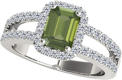 10K Gemstone Ring in White Gold By Aone Jewelry With 2 Cttw (I-J, I1-I2) Emerald Cut Green Amethyst And Natural Diamonds, Best Valentinesday Gift