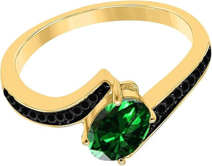 Aonejewelry Black Diamond And Created Emerald Ring In 14K Rose, White & Yellow Gold, Best Valentinesday Gift