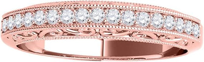 AoneJewelry 1/5 Ct Diamond Milgrained Wedding Band In Solid 10K Rose Gold, Best Valentinesday Gift