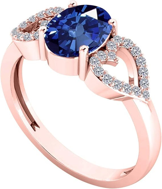 AoneJewelry 1.40 Carat Sapphire Gemstone & Diamond Heart Shape Ring In 14K Solid Rose Gold, Best Valentinesday Gift