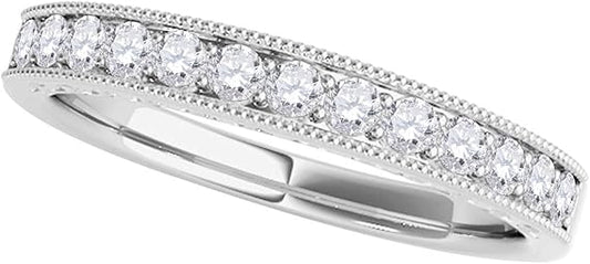 AoneJewelry 3/8 Carat Diamond Milgrained Wedding Band In 10K White Gold, Best Valentinesday Gift