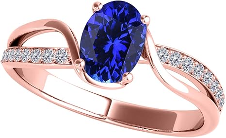 1.00 Carat Tanzanite & Diamond Ring Rose, Yellow White Gold In 10K, Best Valentinesday Gift