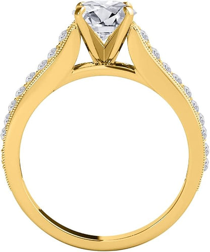 AoneJewelry 14k Solid Gold (Rose, White, Yellow) Natural Diamond Cathederal Style Engagement/Wedding Ring With 1 Cttw Round Shape White Diamonds (size 5-9), Best Valentinesday Gift