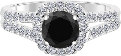 AoneJewelry Aone Jewelry 1.25 Carat Round Shape Black And White Diamond Halo Style Engagement Ring In 14k Rose, White, Yellow Gold (size 5-9), Best Valentinesday Gift