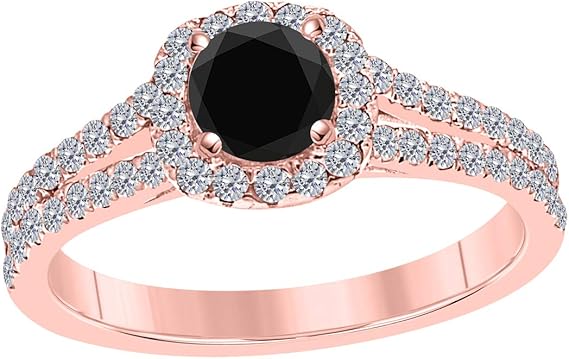 AoneJewelry 1.25 Carat Round Shape Black And White Diamond Halo Style Engagement Ring (size 5-9) in 14K Solid Rose Gold Sold By Aone Jewelry, Best Valentinesday Gift