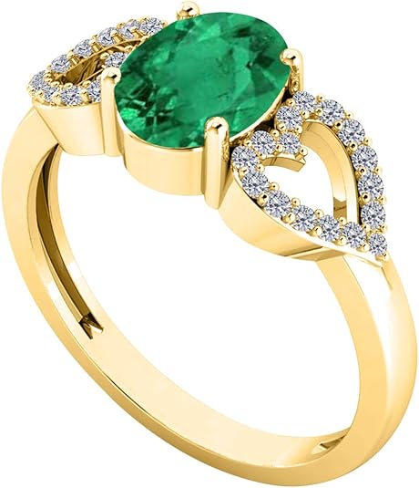 AoneJewelry 1.40 Carat Diamond & Oval Shape Emerald Gemstone Ring In 14K Solid Yellow Gold, Best Valentinesday Gift