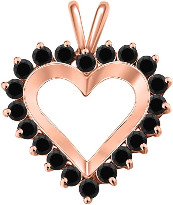 AoneJewelry Heart-Shaped Black Pendant 0.75 Carat Diamond in 10k Rose, White & Yellow Gold., Best Valentinesday Gift