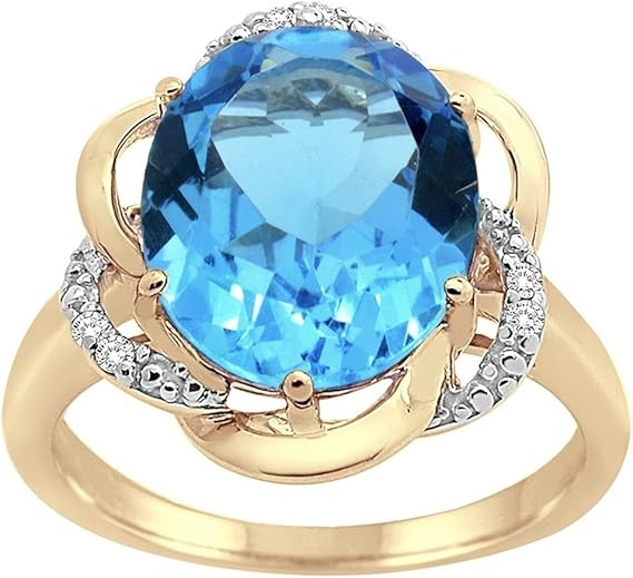 AoneJewelry Blue Topaz and Diamond Flower Ring in 10K Gold