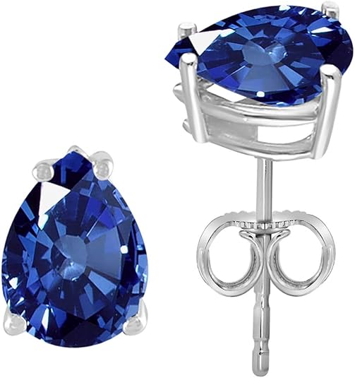 AoneJewelryPear Sapphire Earrings for Women in 14k White Gold (6x4 mm) Prong-Setting Gemstone Wedding Jewelry Collection