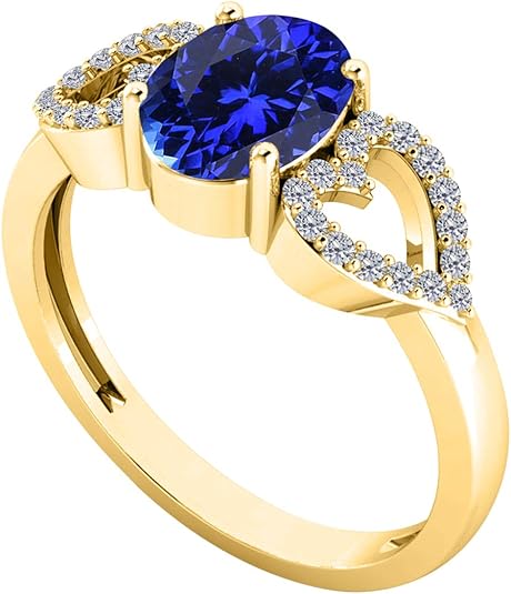 AoneJewelry 1.40 Carat Oval Shape Tanzanite & Diamond Gemstone Ring In 10K Yellow Gold, Best Valentinesday Gift