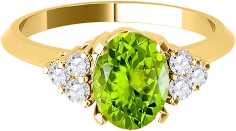 1.55 Carat 10K Yellow Gold Peridot & White Diamond Gemstone/Seven Stone Ring, Best Valentinesday Gift