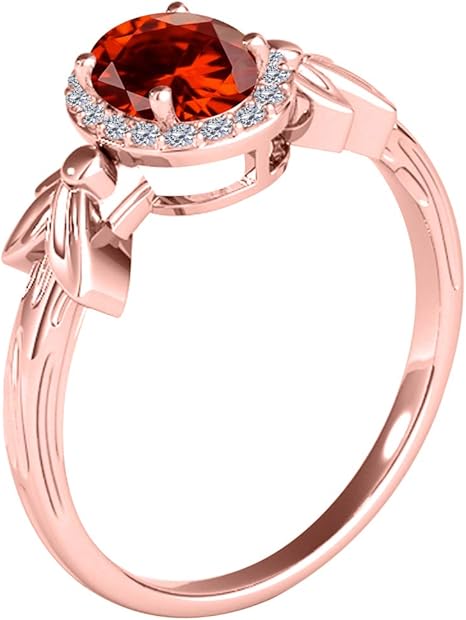 1.40 Carat Diamond And Garnet Ring In 10K Solid Rose, Yellow & White Gold, Best Valentinesday Gift