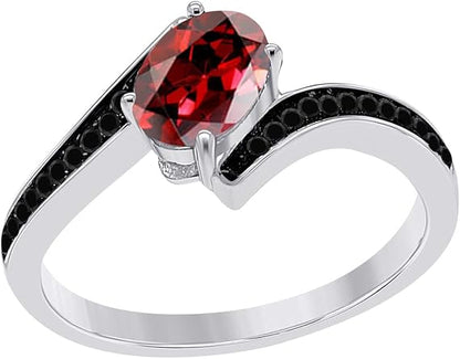 Aonejewelry 1.00 Carat Oval Shape Garnet And Black Diamond Ring In 14K White Rose & Yellow Gold, Best Valentinesday Gift