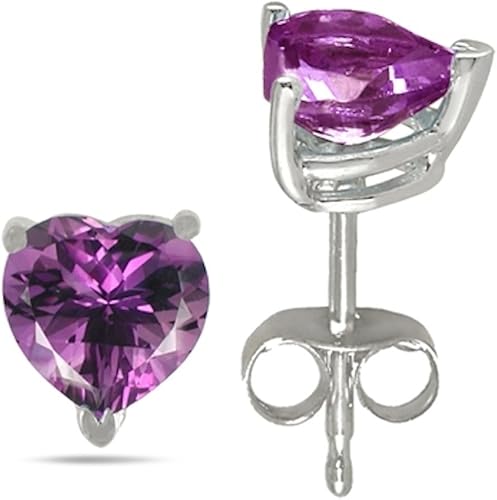 Heart Amethyst Earrings in Sterling Silver (5mm)