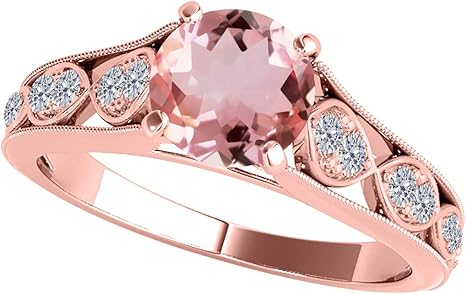 1 Cttw (I-J, I1-I2) Round Shape Natural Morganite And Diamond Ring made in 10K Rose, White, Yellow Gold (size 5-9) Sold By Aone Jewelry, Best Valentinesday Gift