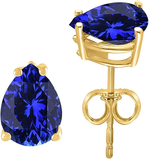 AoneJewelryPear Tanzanite Earrings for Women in 14k Yellow Gold (6x4 mm) Prong-Setting Gemstone Wedding Jewelry Collection