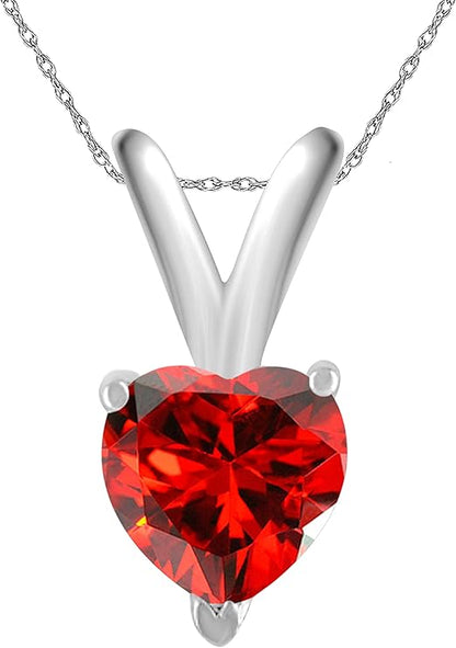 Pendant Necklace for Women | 14k White Gold 0.45 Carat 1 Stone Heart Shape Prong Setting 18" Silver Box Chain Necklace Wedding Jewelry Collection