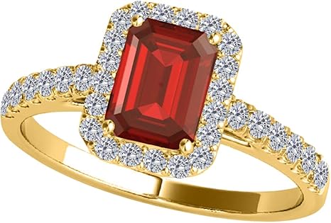 1.85 Carat Emerald Cut Garnet And Diamond Ring In 10K Solid Rose, White & Yellow Gold, Best Valentinesday Gift