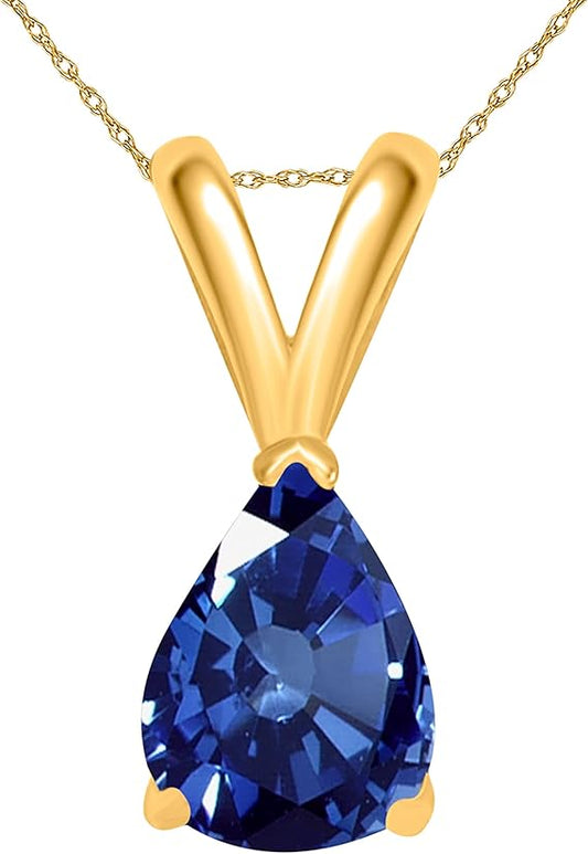 AoneJewelry Sapphire Pendant Necklace for Women | 14k Yellow Gold 0.90 Carat 1 Stone Pear Shape Prong Setting 18" Silver Box Chain Necklace Wedding Jewelry Collection